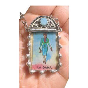 Silver & Glass Handcrafted Necklace La Dama Artisan Metalwork & Turquoise Skulls